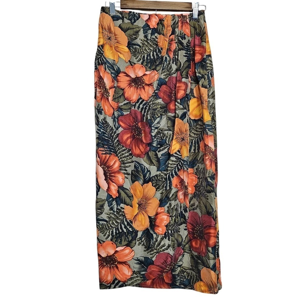 Rafaella Skirt Medium Womens 100% Silk Floral Faux Wrap Tropical Cruise Vacation